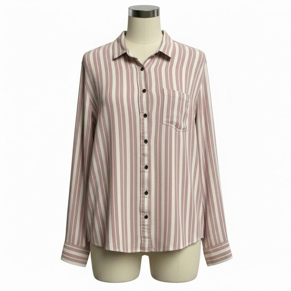 Jach’s Girlfriend Pink Striped Button Down Blouse Shirt Medium